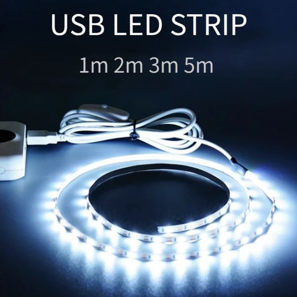 Bande lumineuse LED USB 5V, avec interrupteur, décoration, ruban étanche pour rétro-éclairage de la pièce de la maison, ruban 1M 2M 3M 5M