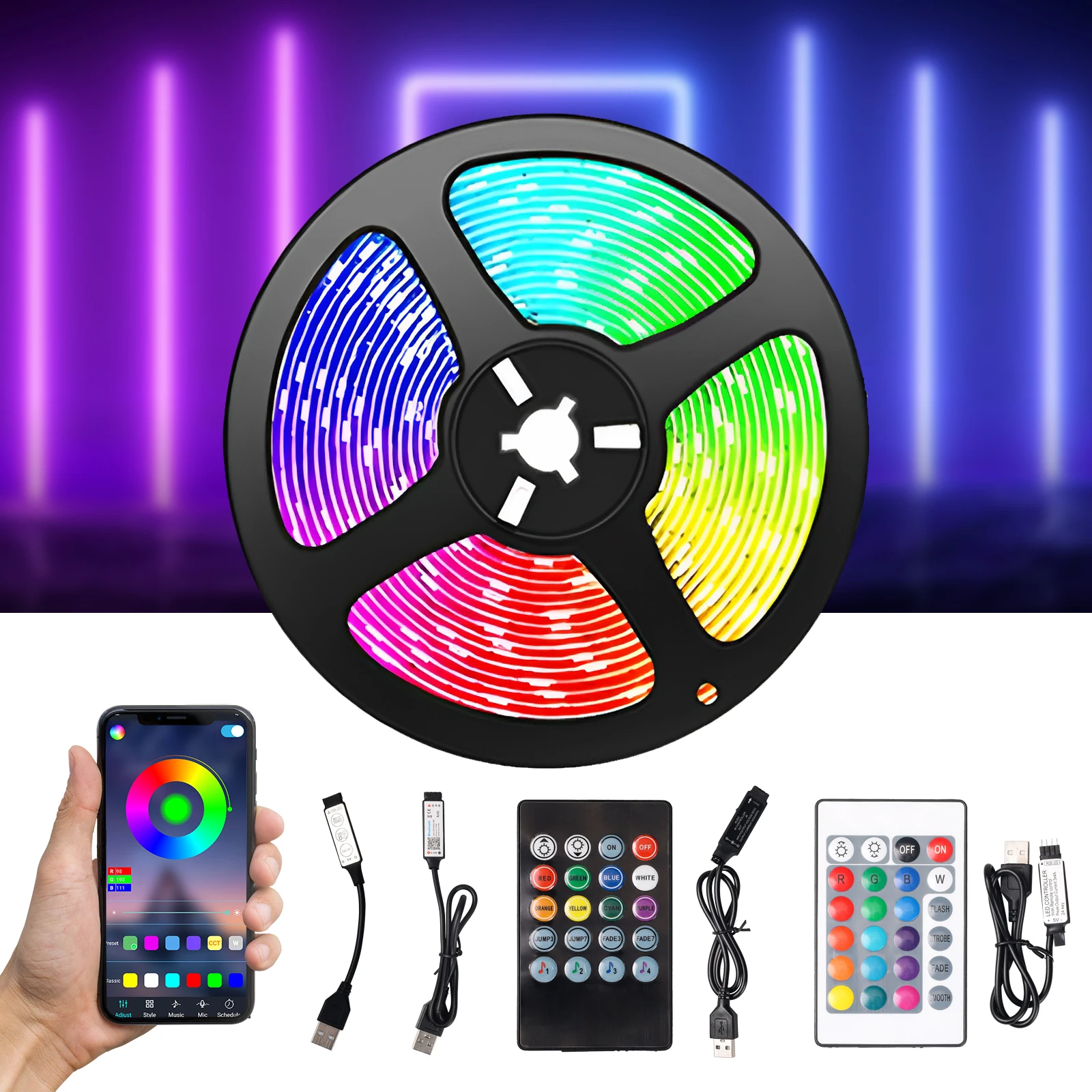 5V USB RVB LED Strip Light Bluetooth App infrarouge télécommande de bande LED Bande de bande pour chambre Home TV Backlight atmosphère décor lampe
