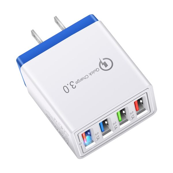 Adaptador de corriente rápido 5V3A Puertos USB 4USB Cargador de pared adaptable Carga inteligente Viaje universal UE EE. UU. Enchufe opp pack Calidad