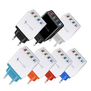 5V3A Fast Power Adapter USB-kabels 4USB-poorten Adaptive Wall Charger Smart Charging Travel Universal EU US Plug Opp Pack Top Quality Praktal