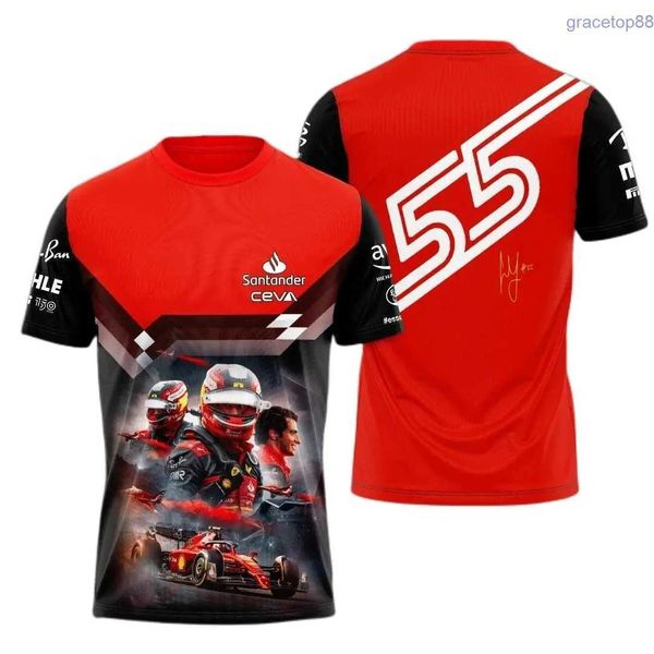 5vin T-shirts pour hommes Hommes d'été à manches courtes Impression 3D T-shirt de l'équipe F1 Pilote 16 Leclerc 55 Sainz Lâche O-cou Vêtements respirants Style de rue