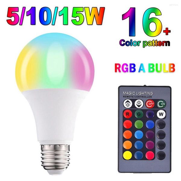 5W/10W/15W Bombilla de lámpara LED inteligente Control remoto Luz de ambiente decorativa para el hogar cambiante colorida