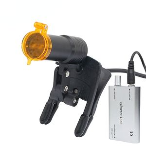 5W Luz de cabeza del LED dental para lupas dentales Dentista con gafas de filtro amarillo Clip Lámpara recargable Brillo ajustable