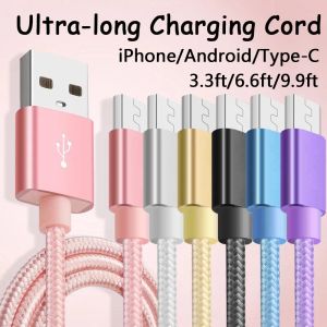 Câbles micro USB tressés en nylon de type C Chargement de données de synchronisation Cordon de chargeur de charge rapide durable pour téléphone intelligent Android V8