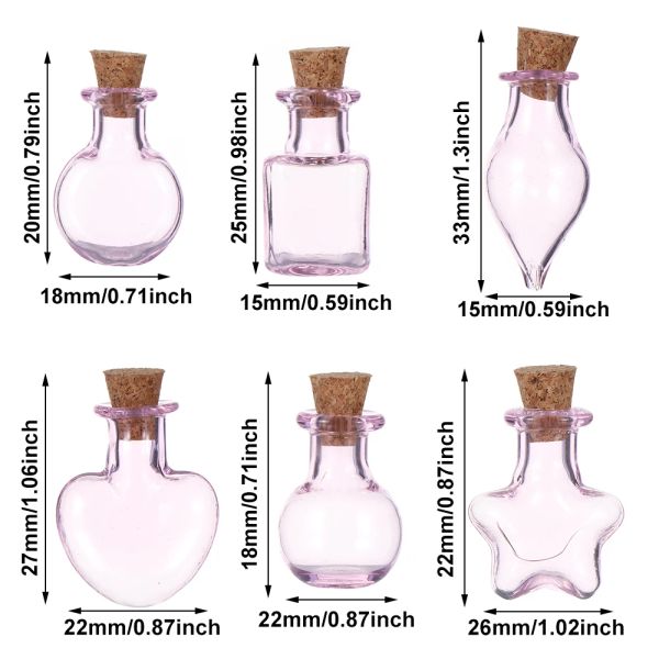 5x rose mini-verre bouchon de liège petits pots d'échantillon vides avec bouteille de verre décoratif en verre contenants de rangement de fête de mariage
