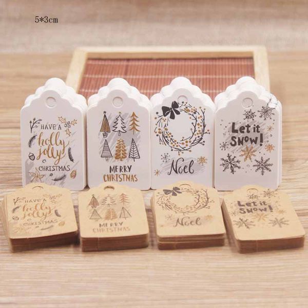 Cartes de bijoux 5x3cm pour emballage affichage vente étiquette en papier sac cadeau boîte emballage joyeux noël