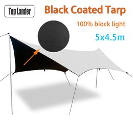 5x4,5 m grote zwarte coating zeil waterdichte zeshoekige luifel camping buiten schaduw tarpaulin tent shelter sunshade flysheet 240327