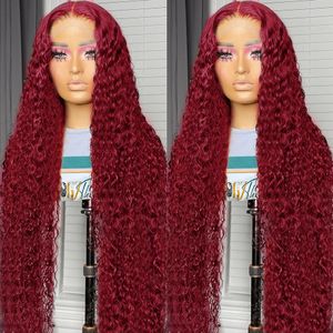 5x5 Deep Wave 99J Bourgondië Lace voorkant menselijk haarpruiken 220%dichtheid krullende rood 13x6 13x4 kanten frontale pruik 40 inch sluiting gekleurde gluess pruiken