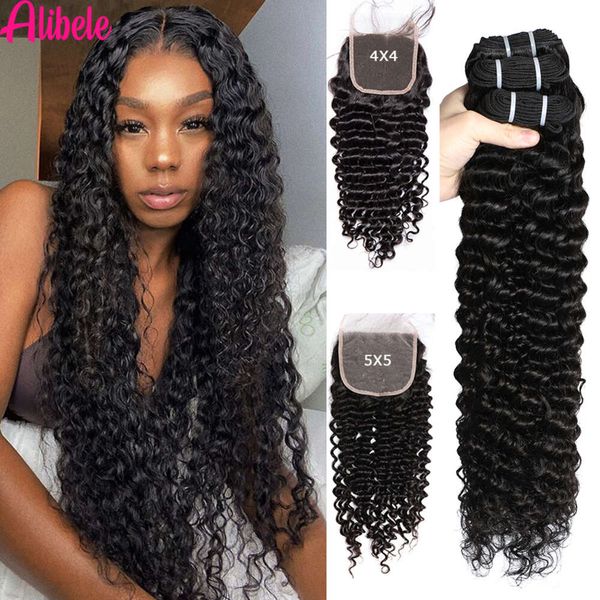 5x5 HD Brésilien Deep Wave Curly avec des faisceaux de fermeture en dentelle 4x4