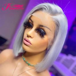 5x5 Lace Fermeure Wig Transparent gris bob dentelle Perruque avant colorée de cheveux humains perruque argentée courte 4x4 Clôture Human Hair Wig