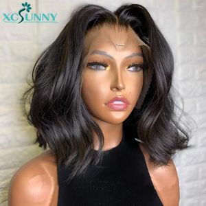 5x5 Silk hoofdhuid Top Bob Wig Water Wave Short Lace Front Haren Haarpruiken 4x4 Sluiting met Baby Remy Peruaanse XCSunny