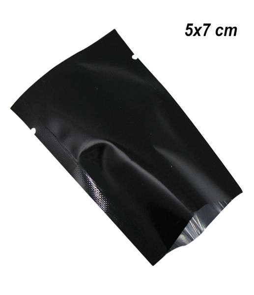 5x7 cm 200pcs Black Open Top Top en aluminium Bag d'emballage en papier d'aluminium Mylar Foil à chaleur Chaleur Échantillonnage Emballage Sachets Notche de déchirure de qualité alimentaire2795152