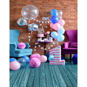 1ère fête d'anniversaire de bébé photographie toile de fond mur de brique intérieur ballons imprimés