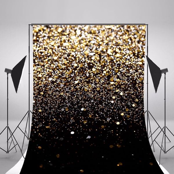 5x7ft or argent paillettes Photo toile de fond vinyle fond noir pour mariage enfants enfants Studio Bokeh arrière-plans photographiques