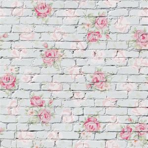 5x7ft Vintage Photographie Décors Mur De Briques Peint Rose Fleurs Sans Soudure Enfants Enfants Photo Fond Nouveau-Né Bébé Studio Props