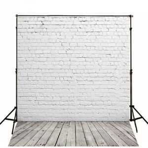 5x7ft arrière-plans de mur de briques blanches pour Studio Photo Fundo Fotografico nouveau-né Tecido plancher de bois vinyle toile de fond photographie