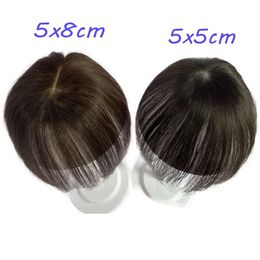 5x8 cm base de soie vierge cheveux humains mini toupet femmes toupet avec 2 clips peau de cuir chevelu naturel partie supérieure pour cacher les cheveux chauves ou blancs 240222