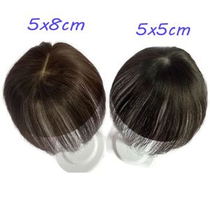 5X8CM Zijde Basis Maagdelijk Menselijk Haar Mini Topper Dames Toupetje met 2 Clips Natuurlijke Hoofdhuid Deel Top om kaal of wit haar te verbergen 240222