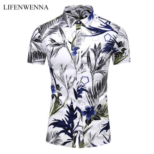 5XL 6xl 7xL Mode d'été Homme Hawaiian Chemise à manches courtes Fit Fit Fit Floral Tropical Shirts Top Blouse Mâle Plus Taille 210528