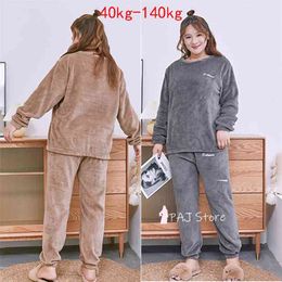 5XL 6XL Coral Fleece 2 PCS Pyjamas chauds Ensembles Pyjamas pour dames Vêtements de nuit Vêtements de nuit Vêtements de maison pour femmes Costume de salon 140kg 210809