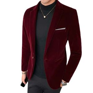 5XL Herfst Fluwelen Trouwjurk Jas Heren Blazer Jas Mode Casual Jasje Podium Mannen Business Blazers Kostuum Homme 240102