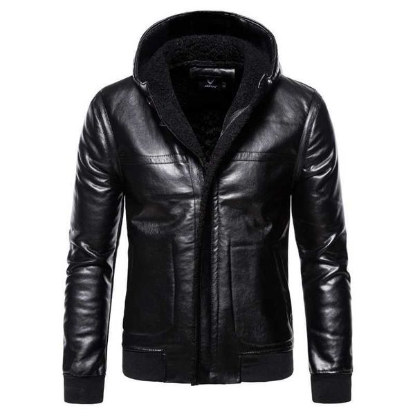 5XL à capuche zone épaisse veste en cuir automne et hiver slim PU imitation cuir couleur unie veste hommes veste en cuir 211009