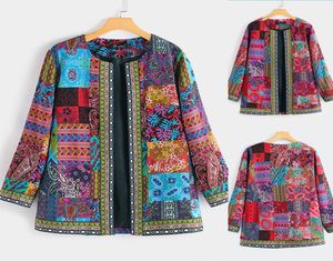 5xl jas jas dames mode herfst winter etnische bloemen print lange mouw losse jassen lagen Cardigan bovenkleding chic top vintag699434