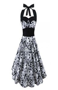 5xl Vestido de calavera de gran tamaño Mujeres Punk Halter Party Vestidos Bownot Self Gothic Dress Swing 1950s 60S3385326