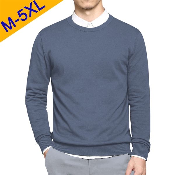 5XL hommes chandails pull printemps coton col rond solide pull pulls automne mâle tricots homme grande taille Simple Type 220108