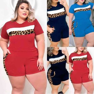 5XL Plus Taille Shorts Femmes Vêtements Tenues Léopard Rayé Dames Deux Pièces Ensemble Pour La Mode D'été Grande Taille Vêtements Ensemble D30 x0428