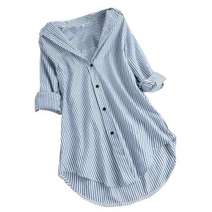 5xl plus size veeroverhemden voor vrouwen mode streep knop blouses casual turndown kraag lange mouw tuniek tuniek top 240510
