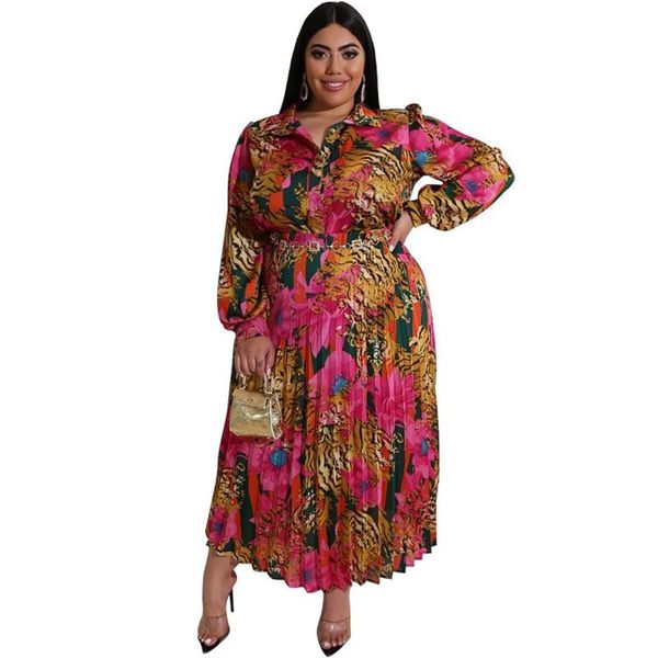 Robe deux pièces grande taille 5XL pour femmes, ensemble haut à manches longues et jupe Maxi imprimé de styliste, tenues 2 pièces, Ship2721