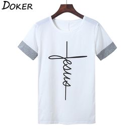 5XL Summer Faith Cross Imprimer T-shirt Femmes O-Cou Patchwork Manches courtes S Casual Ops Plus Taille EE 210603