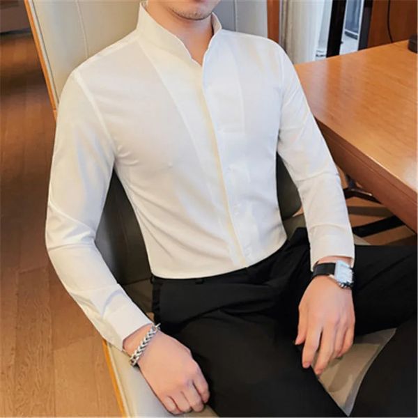 5xl Tuxedo Shirts Men pour mariage élégant Camisa Business Formal Shirt Male Slim Fit Long Sheve Blousses Men Vêtements 240530