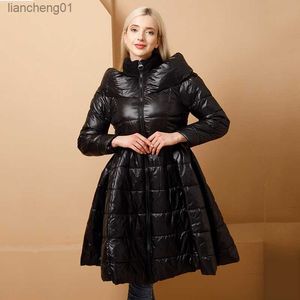 5XL Winter Vrouw Gewatteerde Lange Jas Witte Eendendons Vrouwelijke Overjas Ultra Licht Slanke Effen Jassen Jas Draagbare Parka L230619