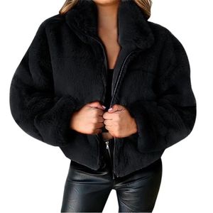 5xl winter vrouwen faux vacht warme jas mode rits zipper vaste pluche jassen bovenkleding vrouw kleren zachte harige herfst hete uitverkoop