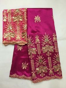 Magnifique tissu africain en dentelle fuchsia George, 5Yards, avec paillettes dorées et 2yards, ensemble de dentelle en filet français pour vêtements, JG26-1