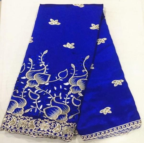 5 Yards Beautiful Royal Blue Cotton Fabric African George Lace Lace con lentejuelas doradas para ropa OG416713441