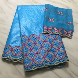 5 yardas de alta calidad cielo azul Bazin brocado tela de encaje bordado africano partido 2 yardas blusa de malla francesa conjunto PL71602