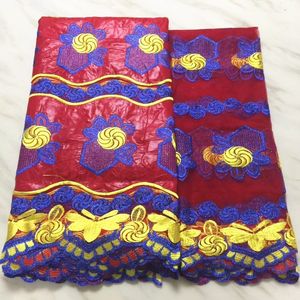 5 yardas buena venta gran rojo africano bazin brocado tela azul y amarillo bordado francés red encaje para vestido bz206