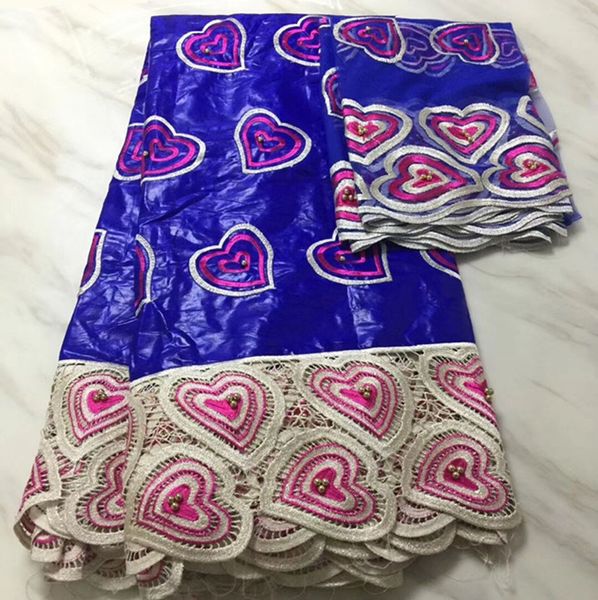 5Yards offre spéciale bleu royal africain Bazin brocart dentelle tissu et motif coeur français net dentelle broderie pour robe BZ7-4