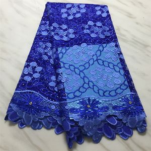 5 yardas/lote elegante tela de encaje de red francesa azul real bordado de flores estilo de malla africana para vestido de fiesta PL31309