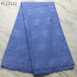 5 yardas/lote elegante tela de algodón africana azul cielo bordado a juego gasa suiza de cristal encaje seco para vestir PL12142