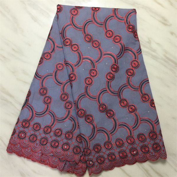 5 Yards/Lot mode gris tissu de coton africain et fleur rouge broderie suisse Voile dentelle pour s'habiller PL12157