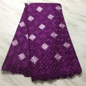 5Yards/Lot haute qualité violet foncé coton africain tissu grille broderie Match cristal français maille dentelle pour s'habiller PL31605