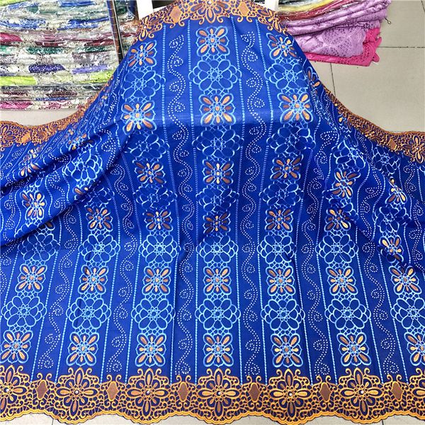 5 yardas/lote, gran oferta, tela de algodón africano azul real, bordado de flores, encaje seco de gasa suiza para vestir PL11761