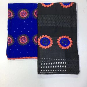 Tissu africain en maille de coton noir de 5Yards, jolie broderie et écharpe bleue de 2Yards, ensemble de dentelle en filet français pour robe HS3-3