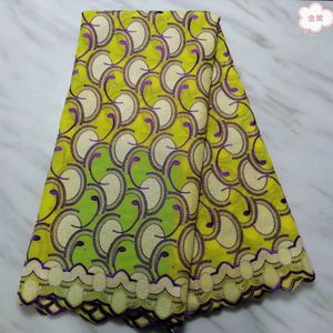 5 yardas/pc hermosa tela de algodón africano amarillo y bonito bordado tela de encaje de gasa suiza para vestido BC67-5