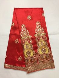 5 yards / pc prachtige rode george kant stof met gouden pailletten Afrikaanse katoenen stof voor kleding JG27-4