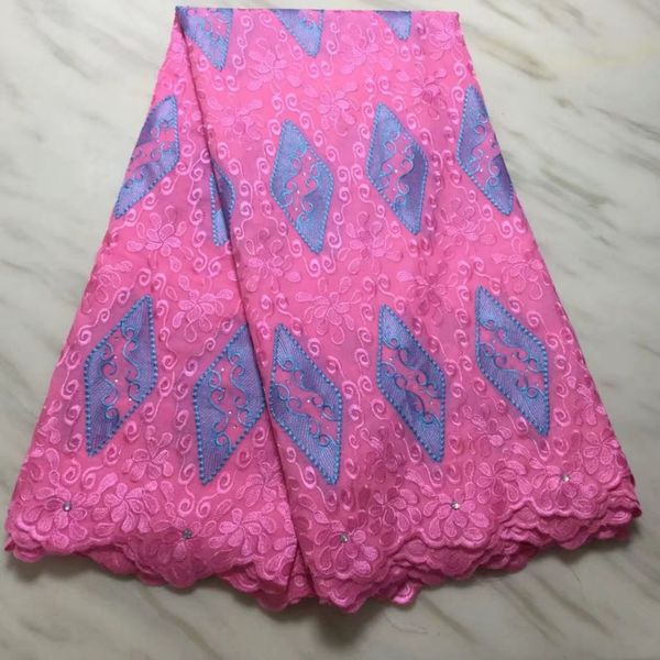 5 yardas/pc gran oferta tela de algodón africano rosa bordado encaje seco de gasa suiza para ropa BC86-10